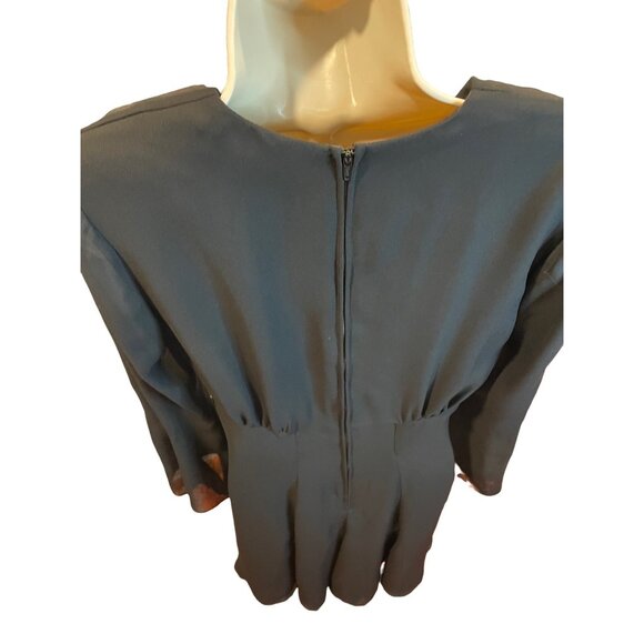 Moda Intl Womens Black Long Sleeve Dress Size 4 Sheer Sleeves Floral Hem Elegant - Picture 4 of 11